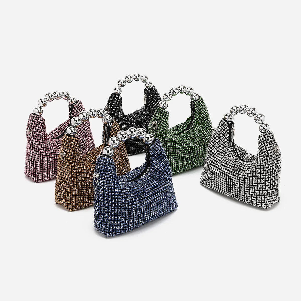 Silver Bead Handbag Full Diamond Women's Bag Summer Fashion Chain Diamond-encrusted Shoulder Oblique Span Bag Bolso Fiesta Mujer