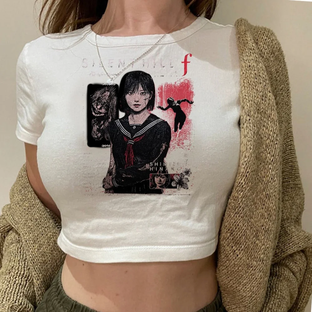 Silent Hill crop top female anime summer y2k top tees alternative  cheap graphic cute grunge