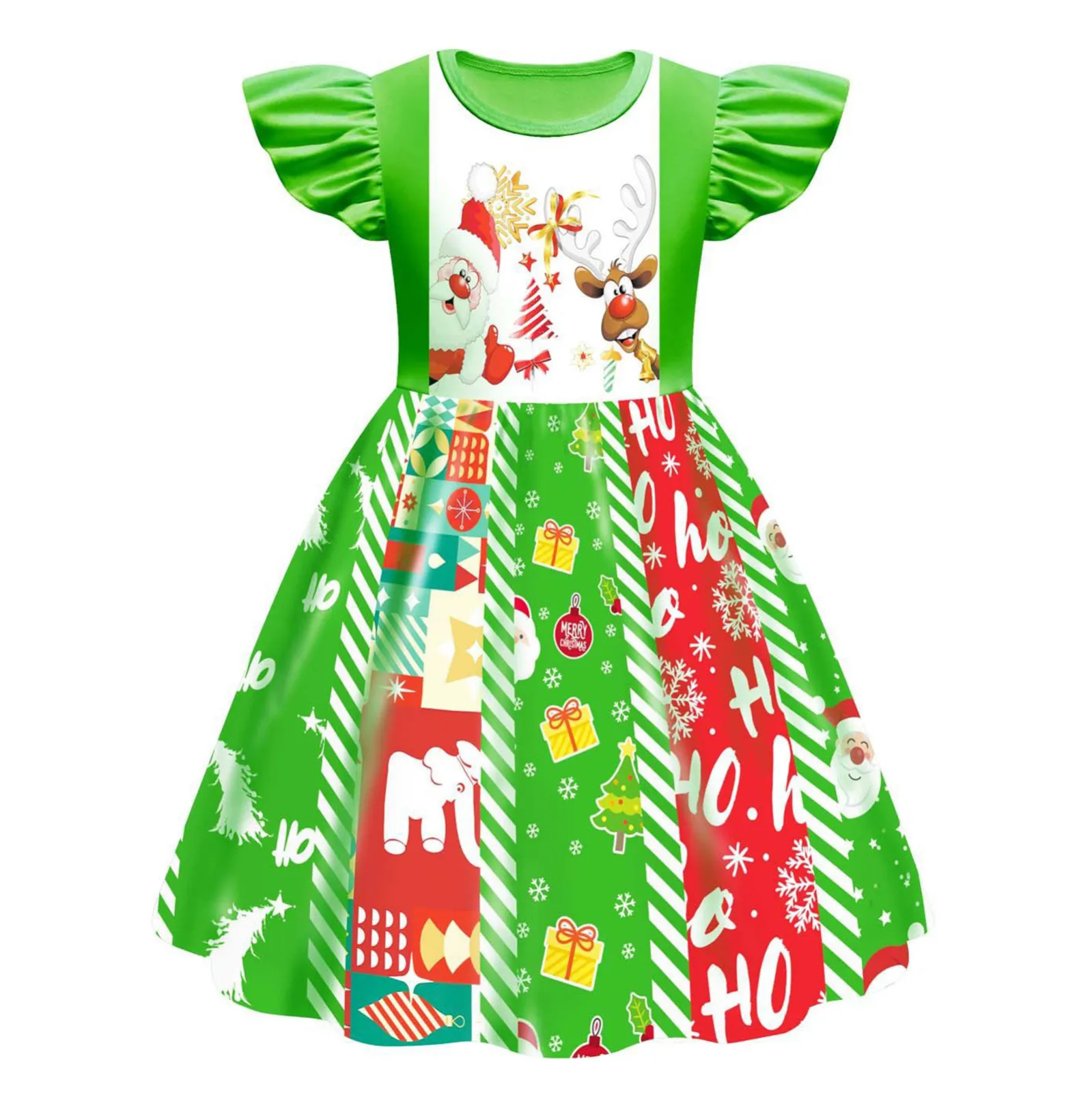 1-8Y Kids Girl Christmas Dress X-mas Pattern Print Princess Toddler Kids Xmas Party Costume Children Christmas Fancy Dress Up