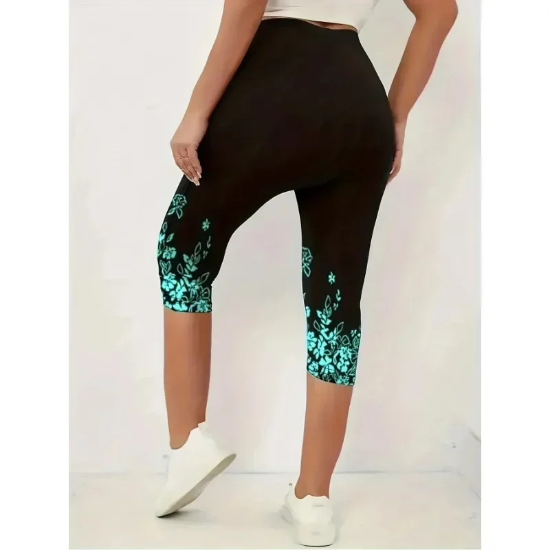 New Women's Casual Cropped Pants with Printed High Waisted Slightly Elastic  Tight Fitting and Fashionable Cropped Pants