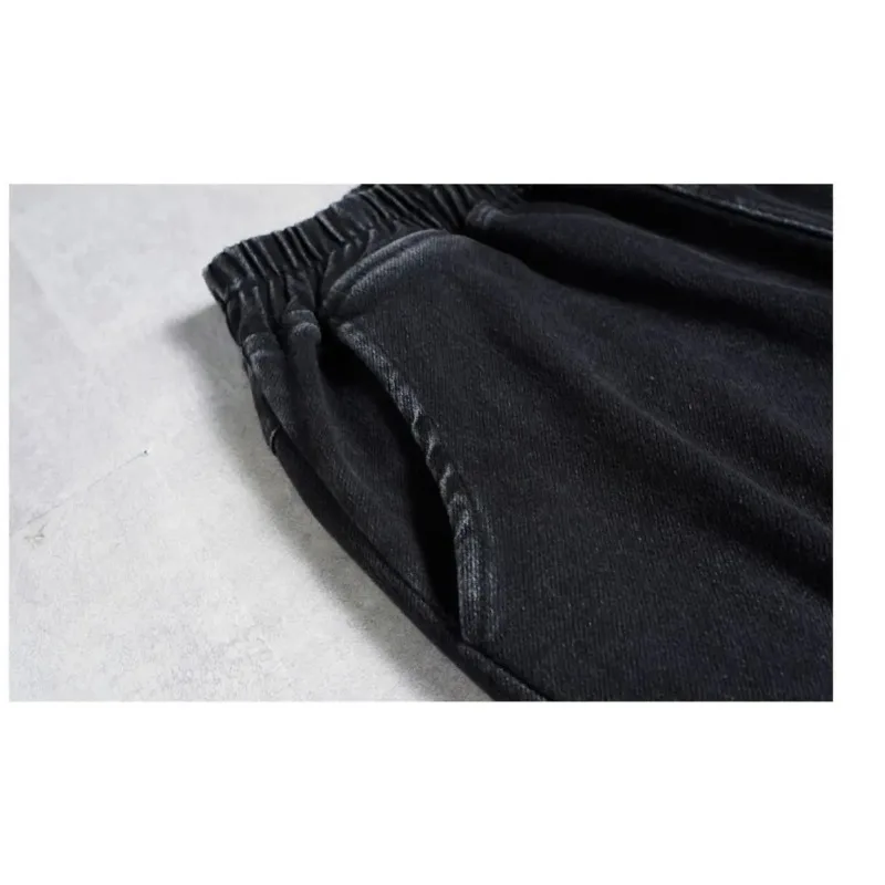 Women New Winter Elastic High Waist Harem Vaqueros Bleached Embroidery Fleece Denim Pants Plus Velvet Baggy Vintage Warm Jeans