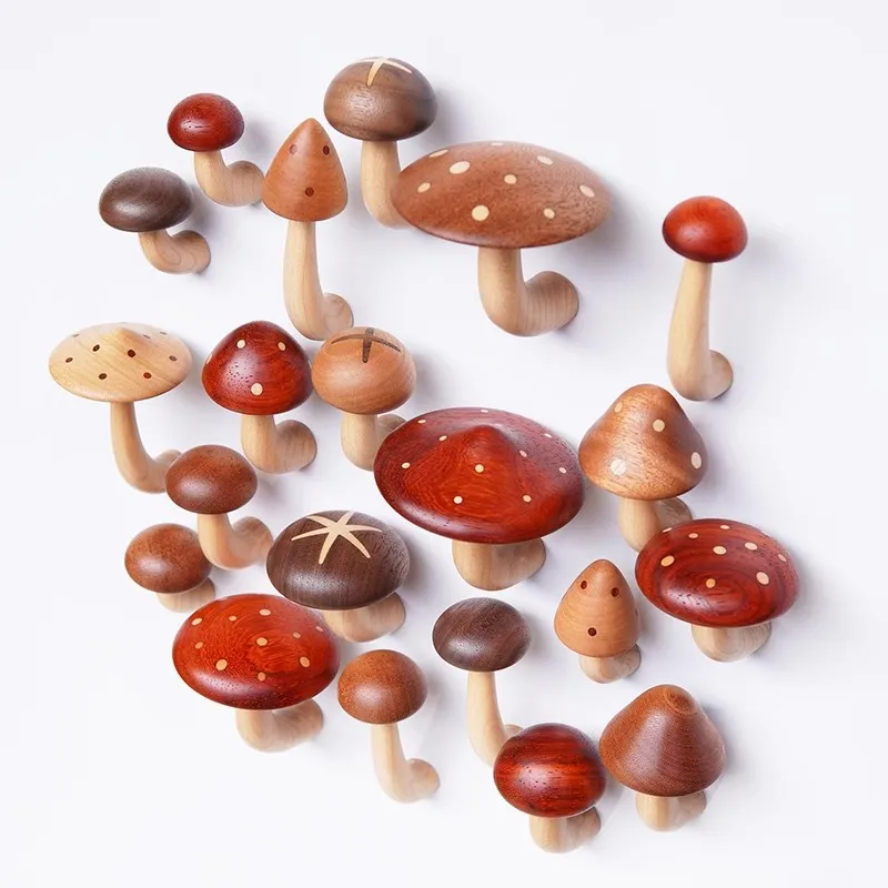Luxurious Wooden Mushroom Magnetic Sticker Self Adhesive Decorations for Kitchen Fridge Refrigerator Bath Walls Tiles Adornment