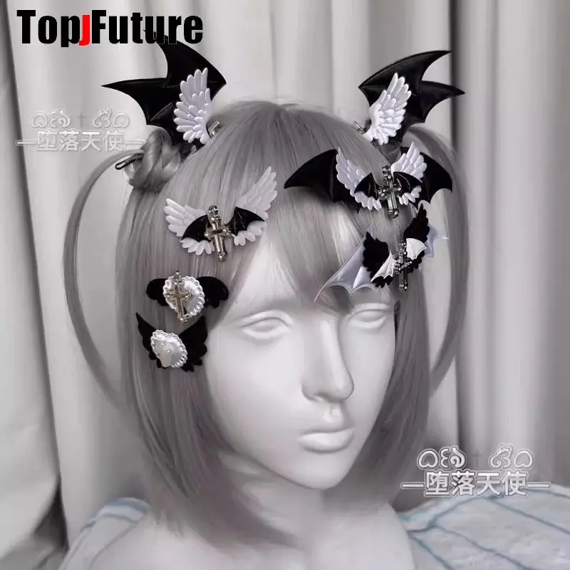 Y2K girl Harajuku Gothic Original Subculture wings Punk Bows Lace Hair Accessories Hair clips pins Hairpin Barrettes