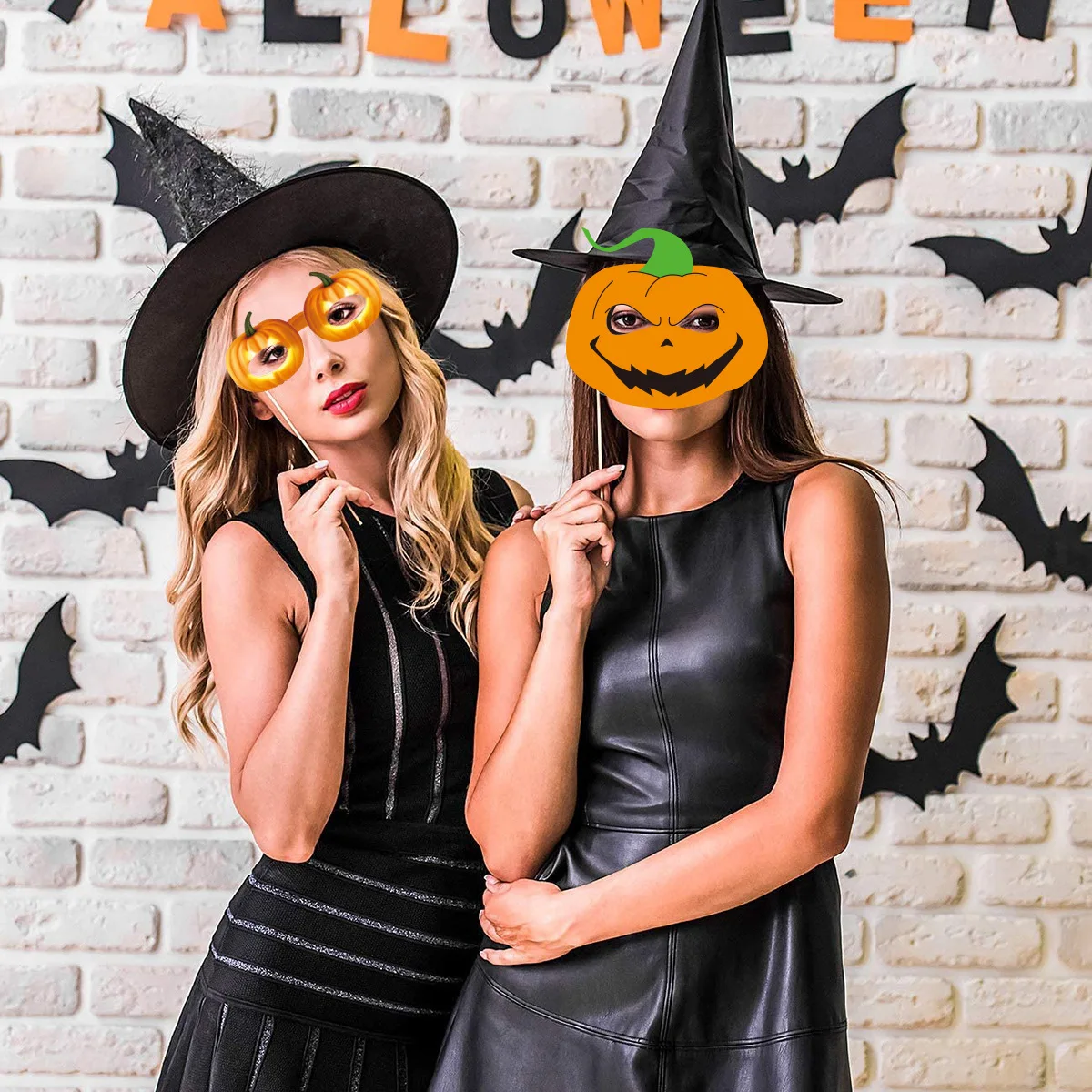 27pcs Halloween Party Snapchat Photo Props Masquerade Pumpkin Ghost Raven Hand Up Signs