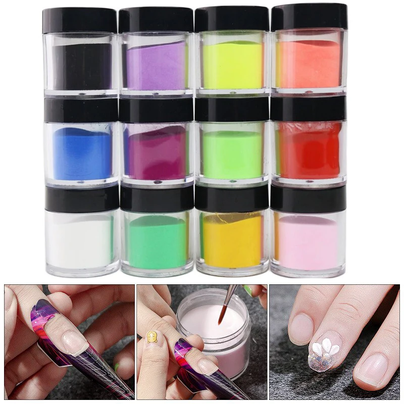 

12 Box/Lot 3D Acrylic Nail Dipping Powder 10 ML Jar 12 Colors Acrylic Powder Nail Art Decorations Kit Acrylic Sculpting Powder #