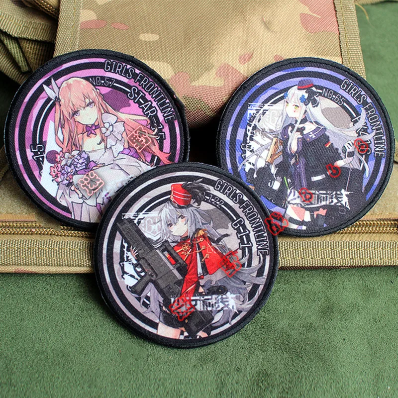 Anime Tactical Game Girls Frontline Round Printing Badges Two-dimensional Gungirl Characters Stickers Patches for Clothing