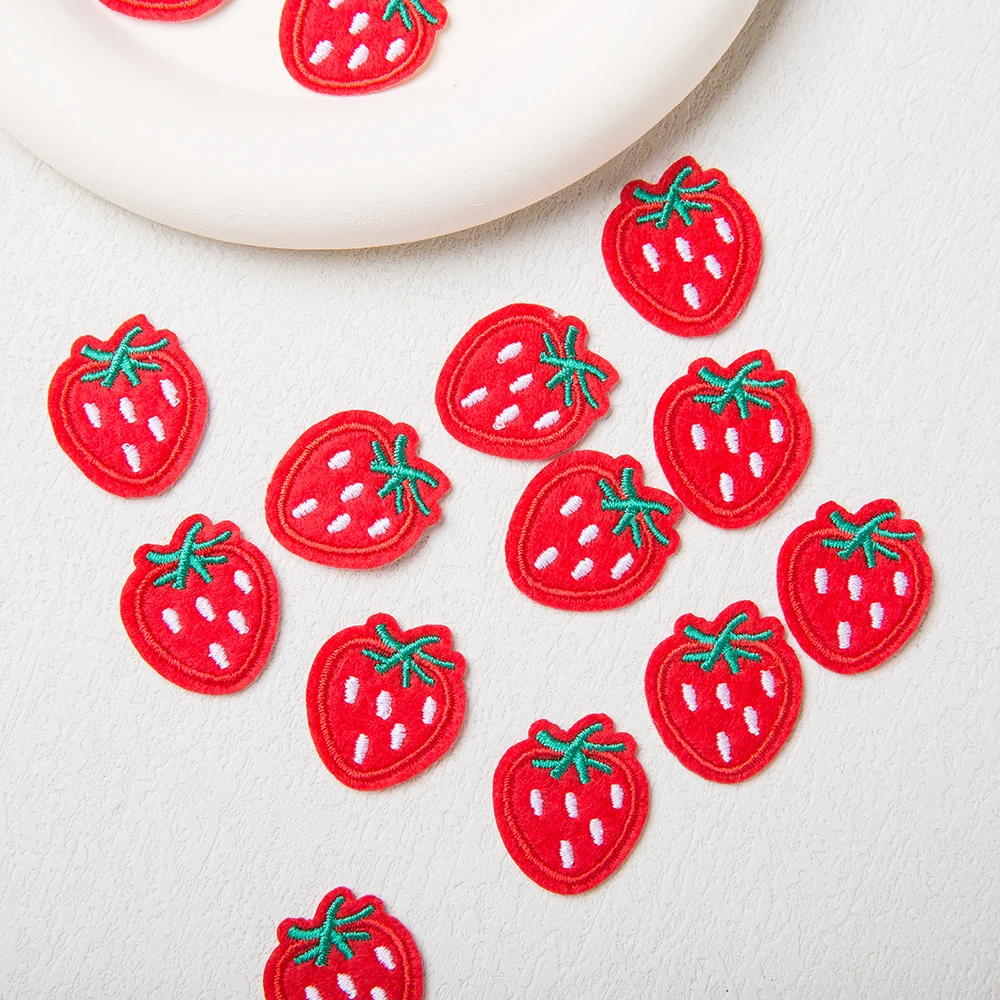 10Pcs Red strawberry Iron On Patches For Clothes Cute Embroidered Jacket Repair