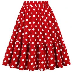 2024 Elegant Flower Dot Printed Casual Party Elastic Waist Knee length Skirt for Women