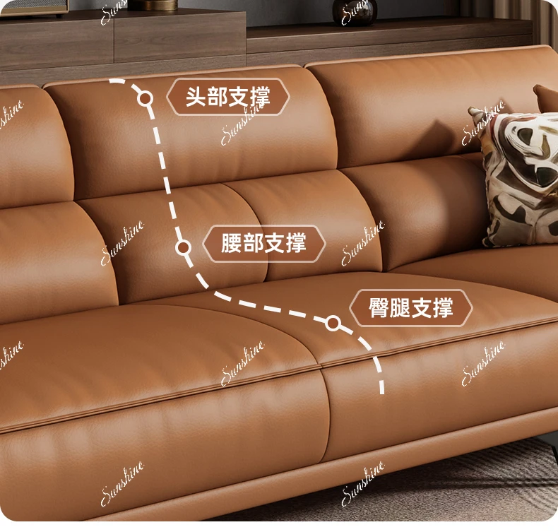 Leather sofa, Italian minimalist living room retro, straight row small apartment storage