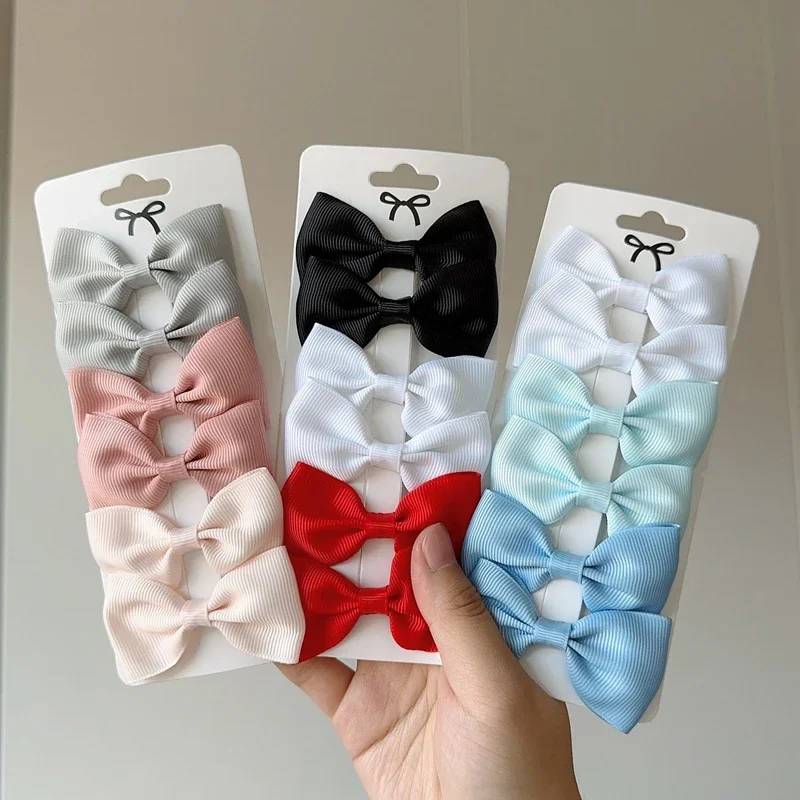 6Pcs Ribbon Bows Hairpin Girl Sweet Solid Design Hairpin Color Block Delicate Hairgripe Barrettes Kawaii Child Accessories