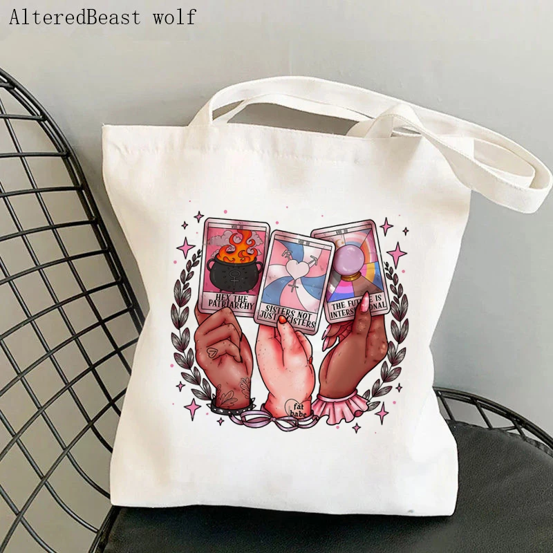 Women Shopper bag magic The tea Tarot card witchy Bag Harajuku Shopping Canvas Shopper Bag girl handbag Shoulder Lady Bag