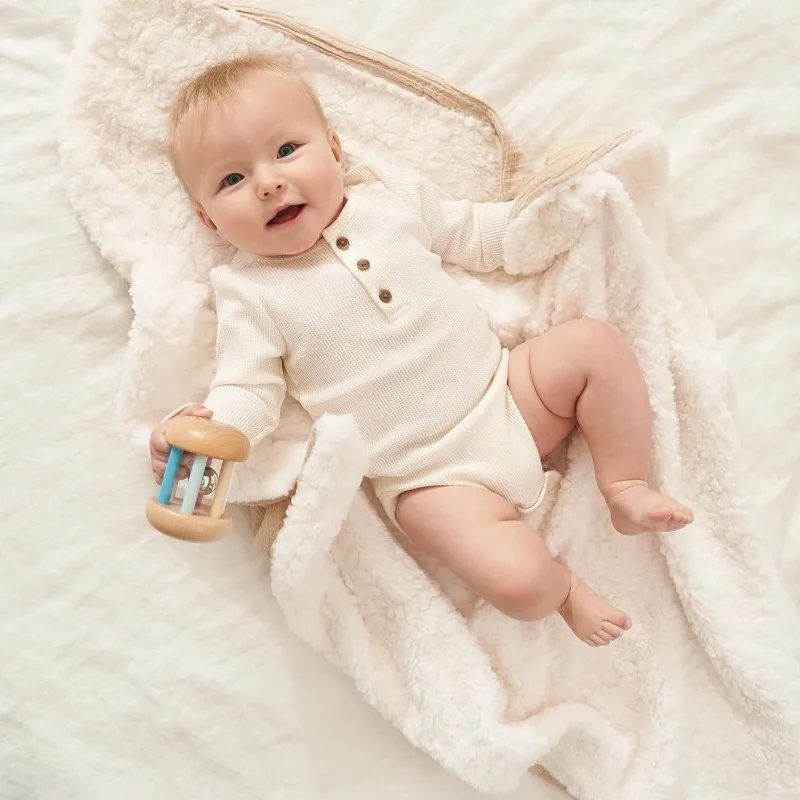 

Newborn Muslin Blanket Thickened Plush Fleece Soft Swaddling Wrap for Baby