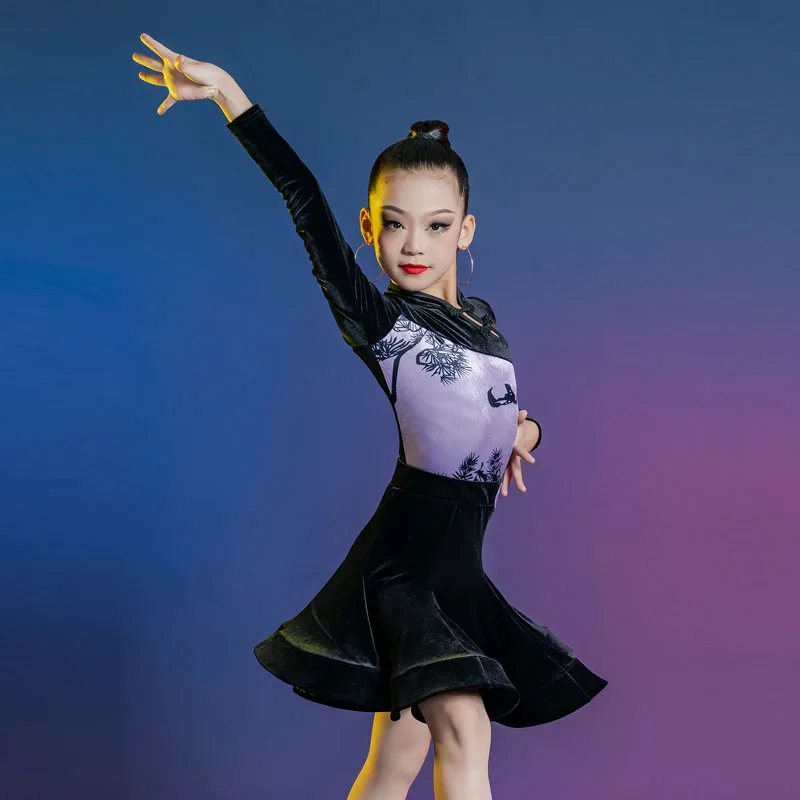 Latin dance costume for girls, 2023 new autumn and winter children's high-end and internet famous professional training clothing