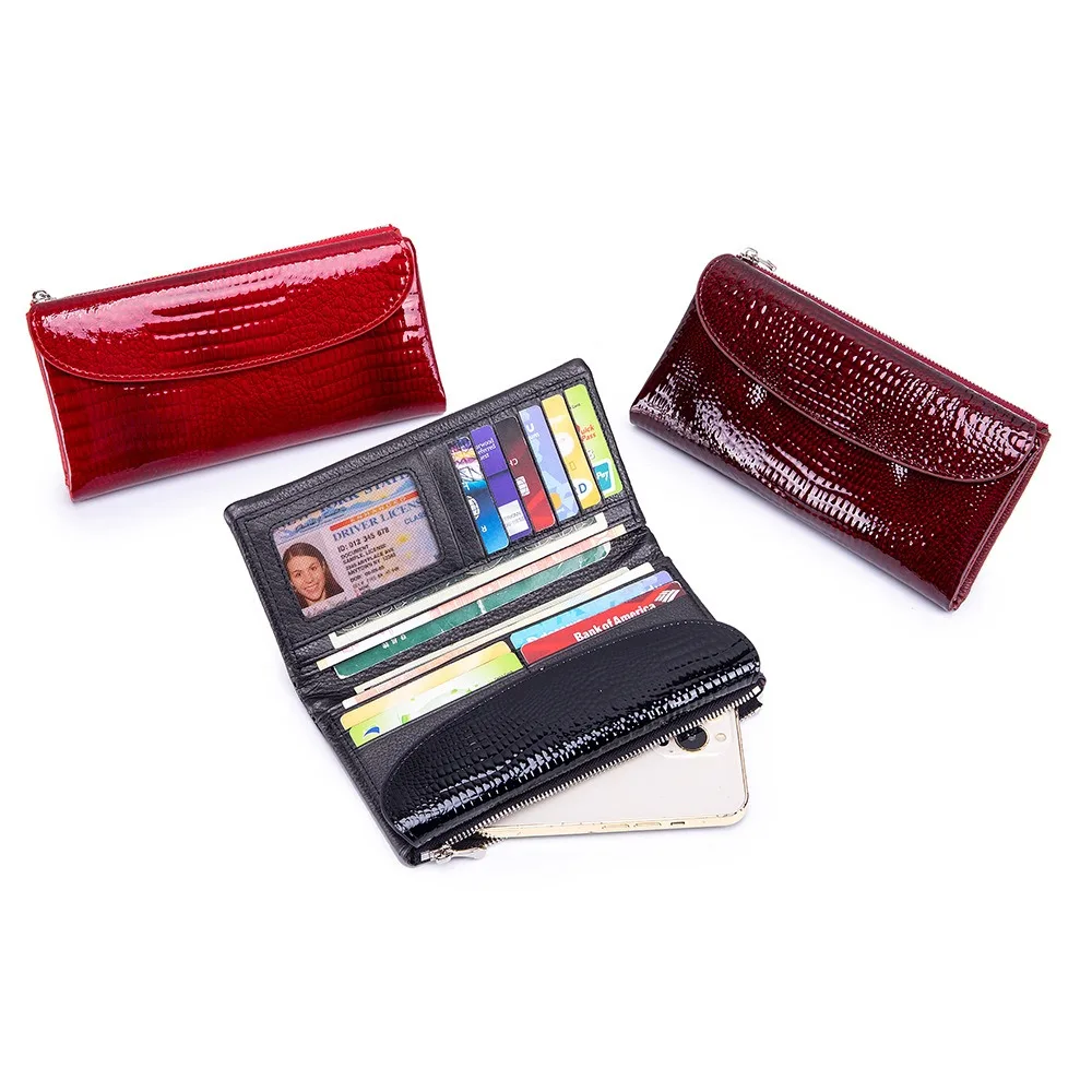 Genuine Leather Long Wallet Bags Fashion Crocodile Pattern Coin Purse Card Holder Lipstick Handbag Phone Pouch Case For Women