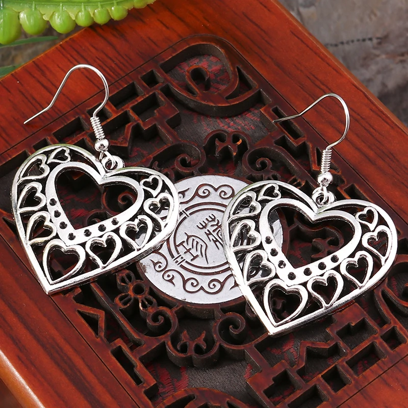 أقراط متدلية على شكل قلب من سبيكة عرقية للنساء والفتيات وهدايا مجوهرات للحفلات والعطلات #4