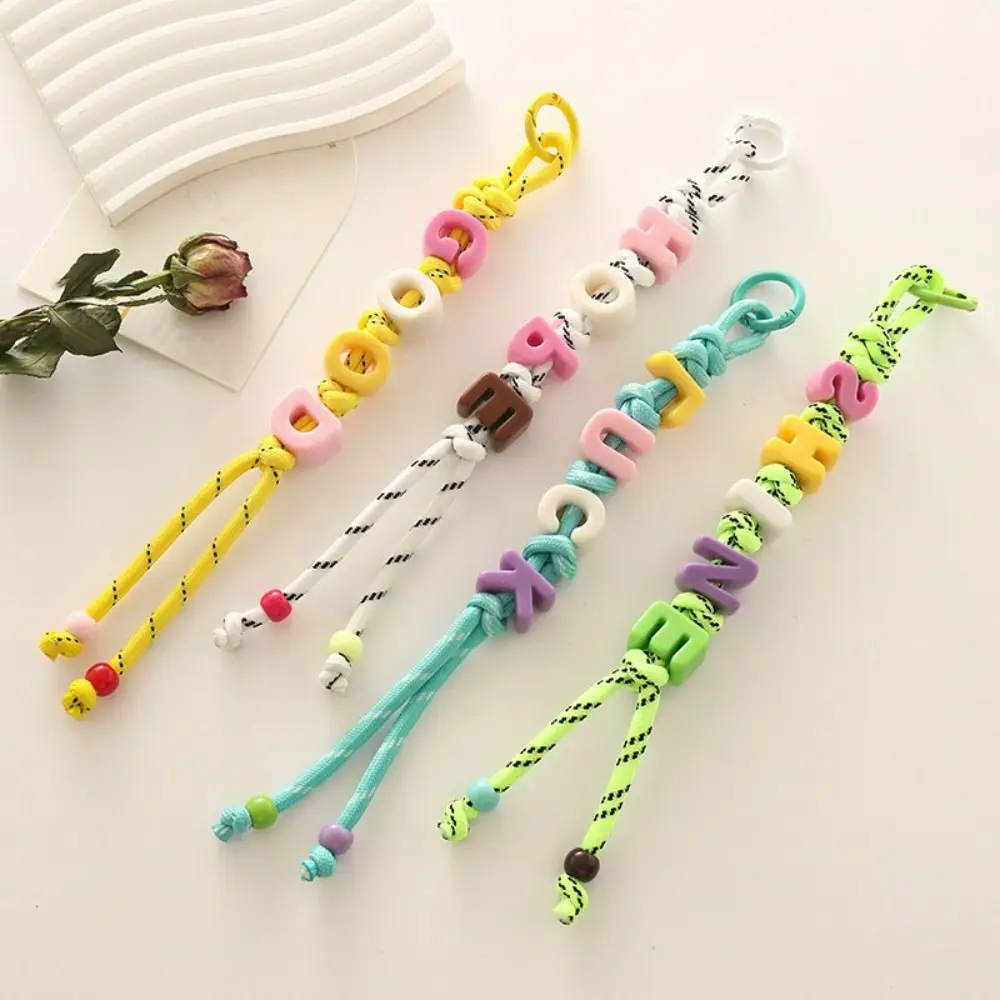 Fashion Lucky Letter Acrylic Beads Keychain Anti-Lost Colorful Mobile Phone Lanyard Handmade Bag Hanging Car Keyring Bag Pendant