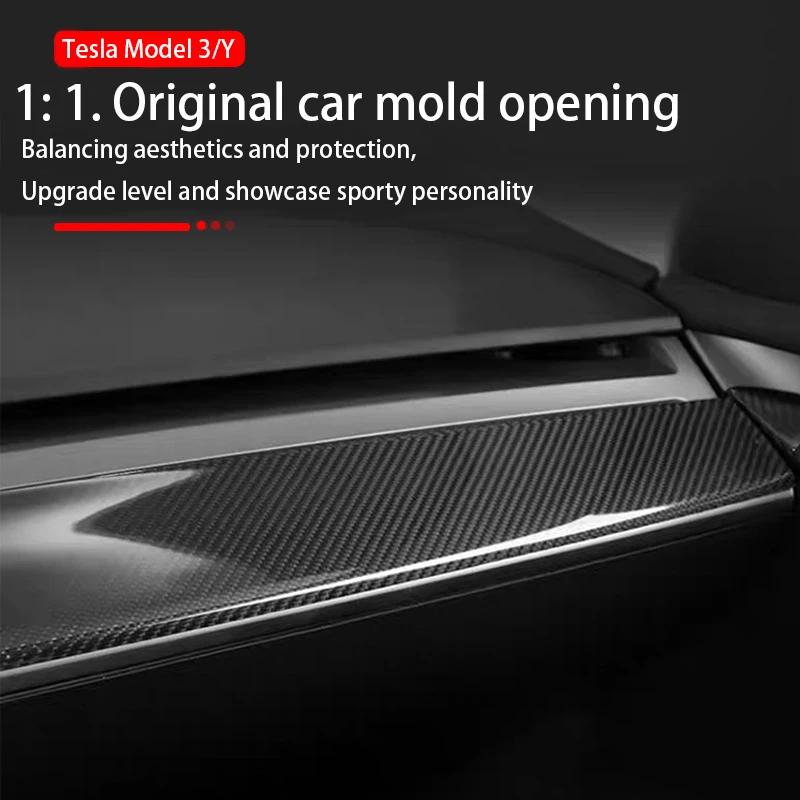 Car Center Console Dashboard Cover / Door Trim Strip carbon fibre For Tesla Model Y/3 2019-2023 Trims Cover Decoration Sticker