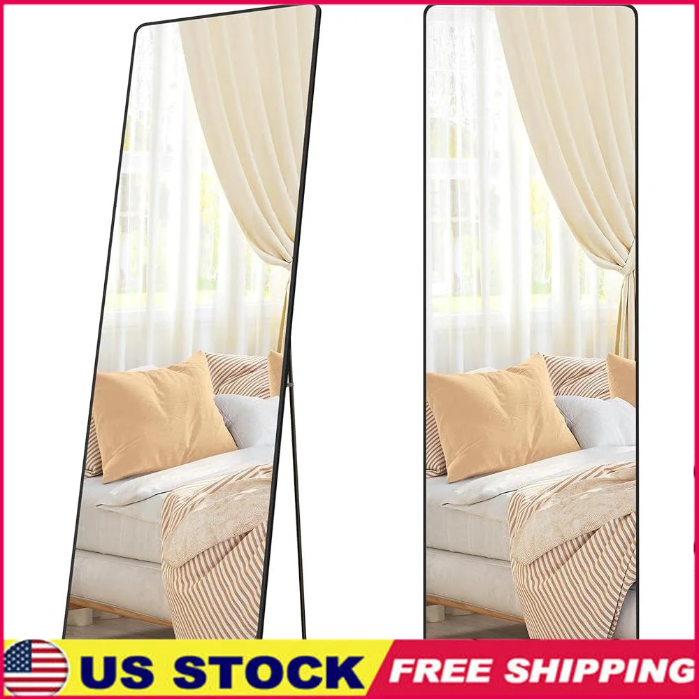 Full Length Mirror Rectangle Body Mirror Stand Tempered Glass Aluminum Frame Floor Mirror Decorative Piece Bedroom Dressing Room