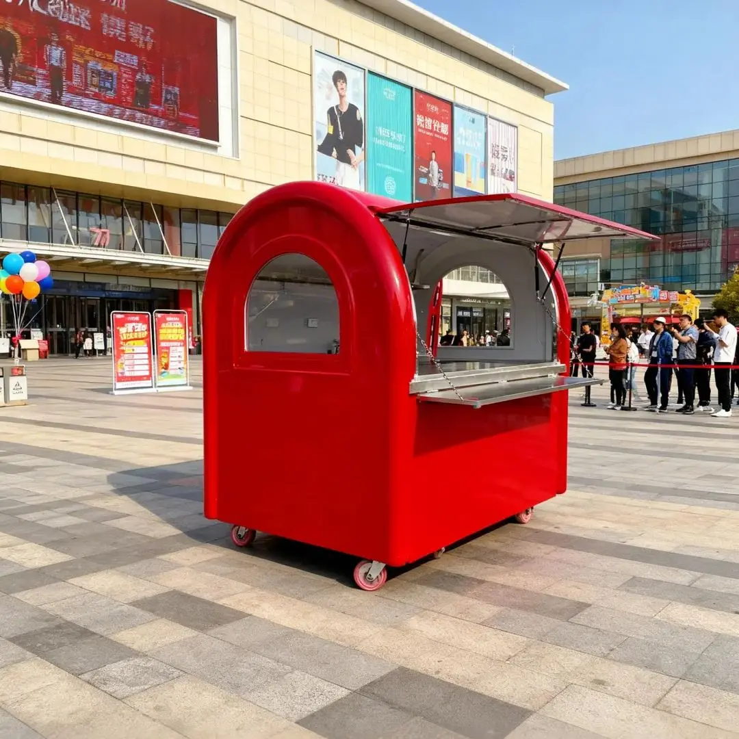 مقطورة كشك طعام خارجية قابلة للقطر باللون الأحمر مع عربة متنقلة ذات عجلة مستديرة للاستخدام التجاري #3