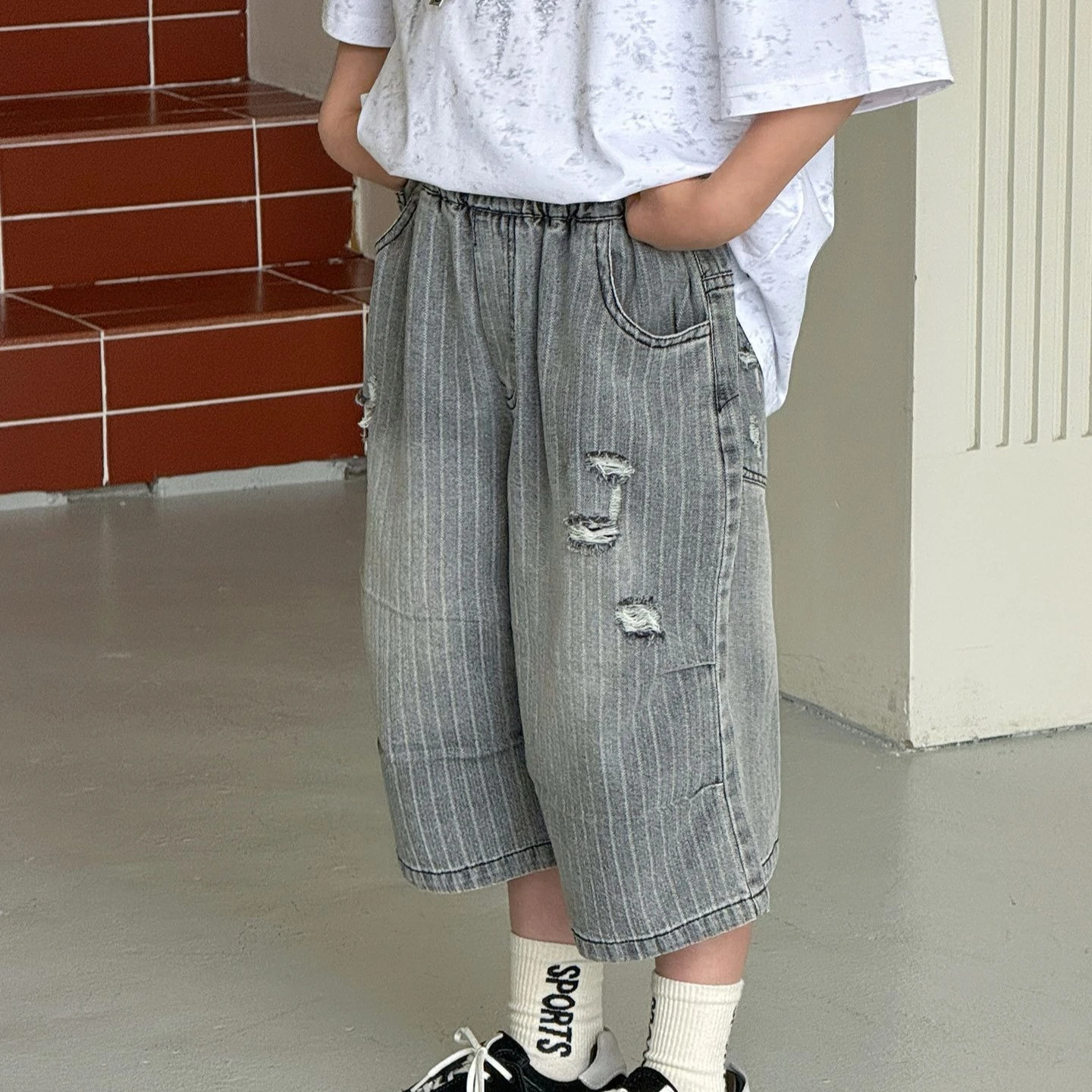 Boys Pants 2026 Spring And Summer New Children's Clothing Korean Style Boys And Girls Casual Fashion Vertical Jeans Pants
