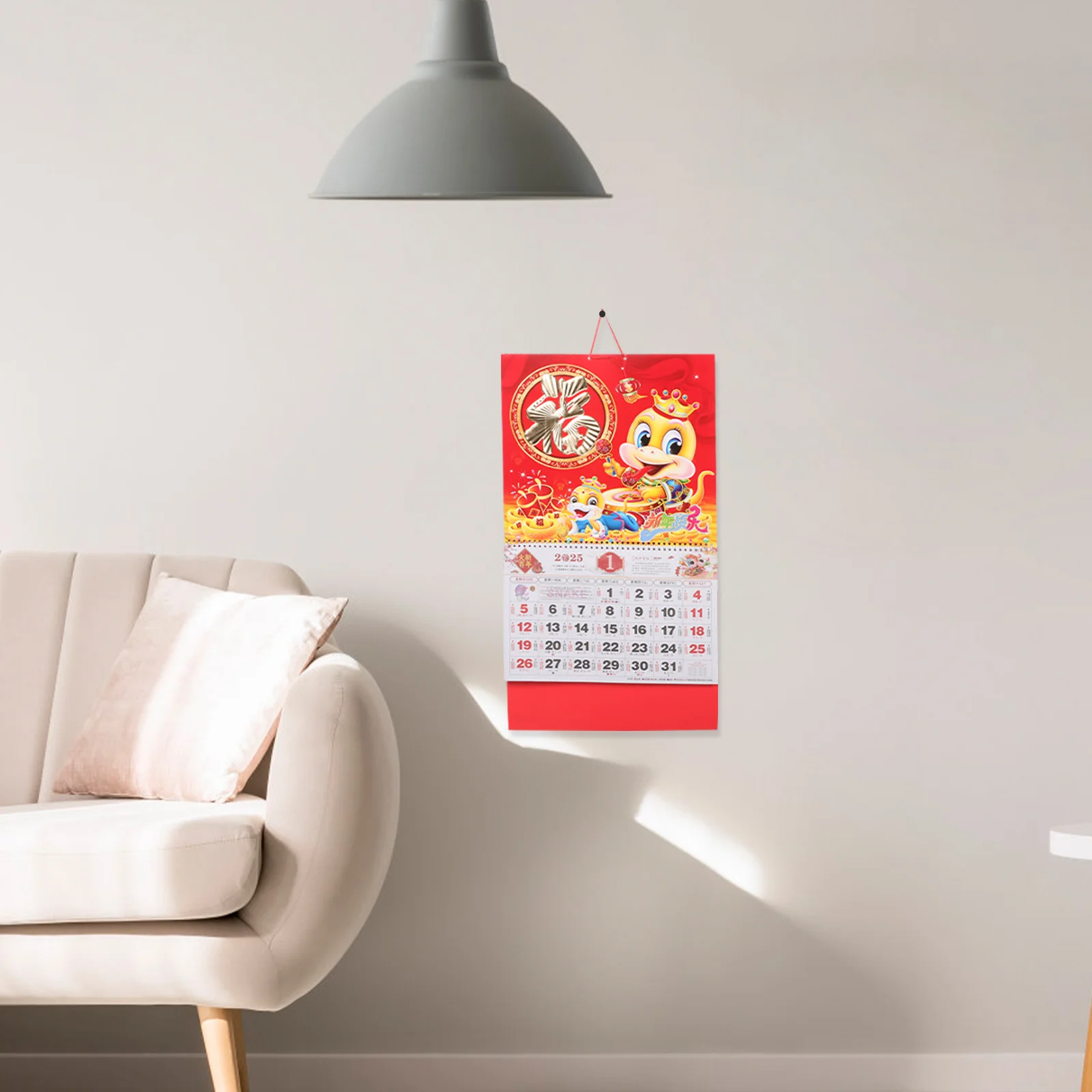 

2025 Chinese New Year Calendar Snake Theme Wall Hanging Decoration Paper Material Festive Spirit Home Office