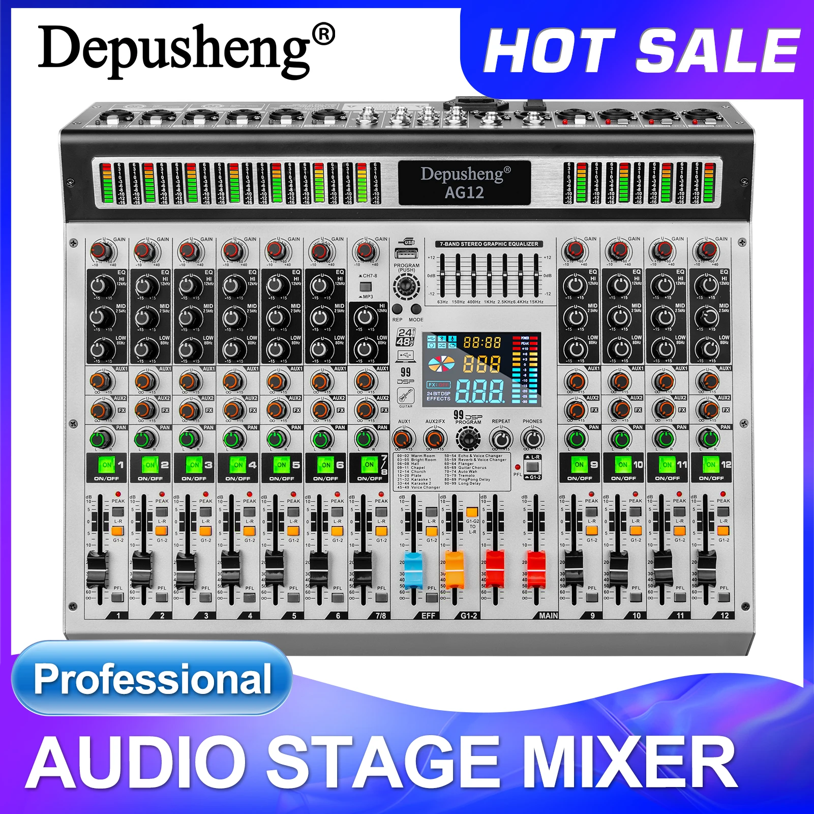 

12Channel Mixer Depusheng Professional audio mixing 99 DSP digital effects audio console mixer DJ Audio mixer console for audio