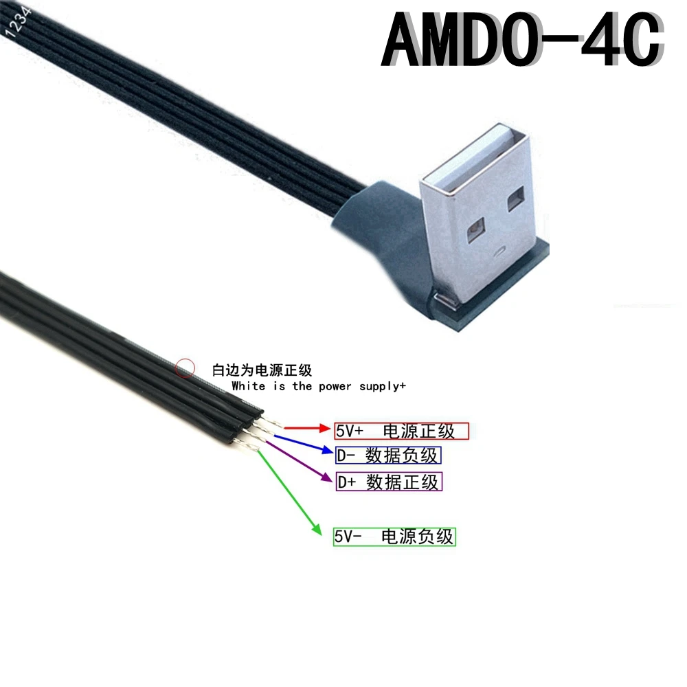 2PCS High quality Black Type-c Usb Female male Connector 4 wire Power Cable stripped Maximum current 2A for Raspberry pie DIY