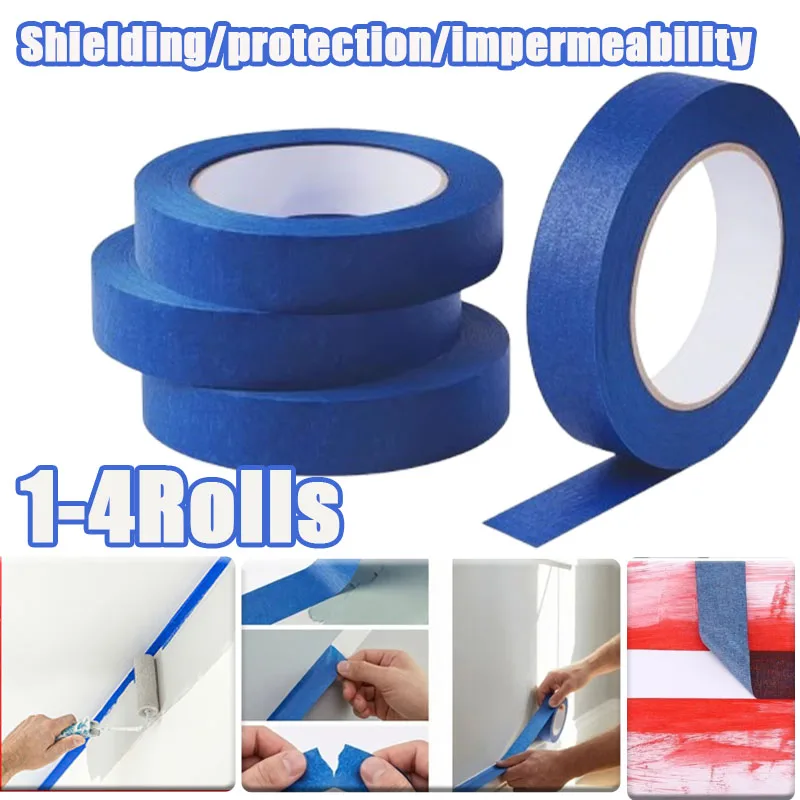 1-4Rolls Paper Tape for Painting Masking Oven Dry Resistant for Construction Wood Metal Surface Protection