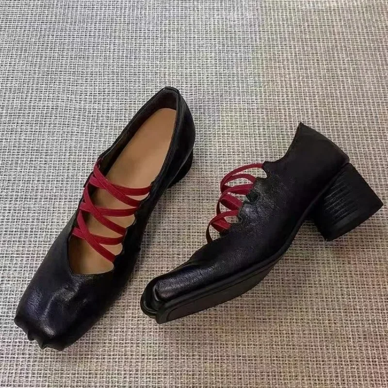 Toe quadrado salto alto com elástico para mulheres, sapatos de borracha doce Mary Jane, boca rasa sólida, sapatos femininos de outono, venda quente, 2024