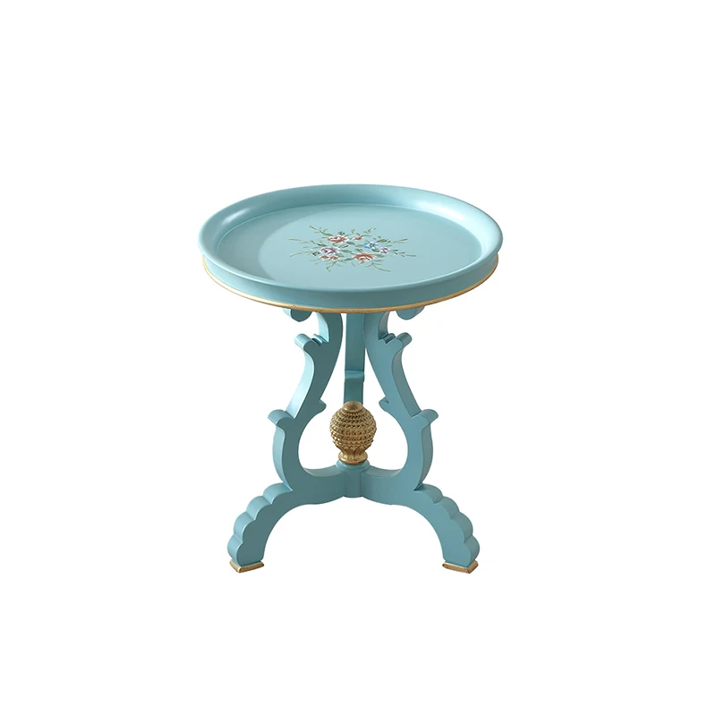 

Villa Home Furniture Antique Classic Country Side Table Small Size Lake Blue Design Side Table Round