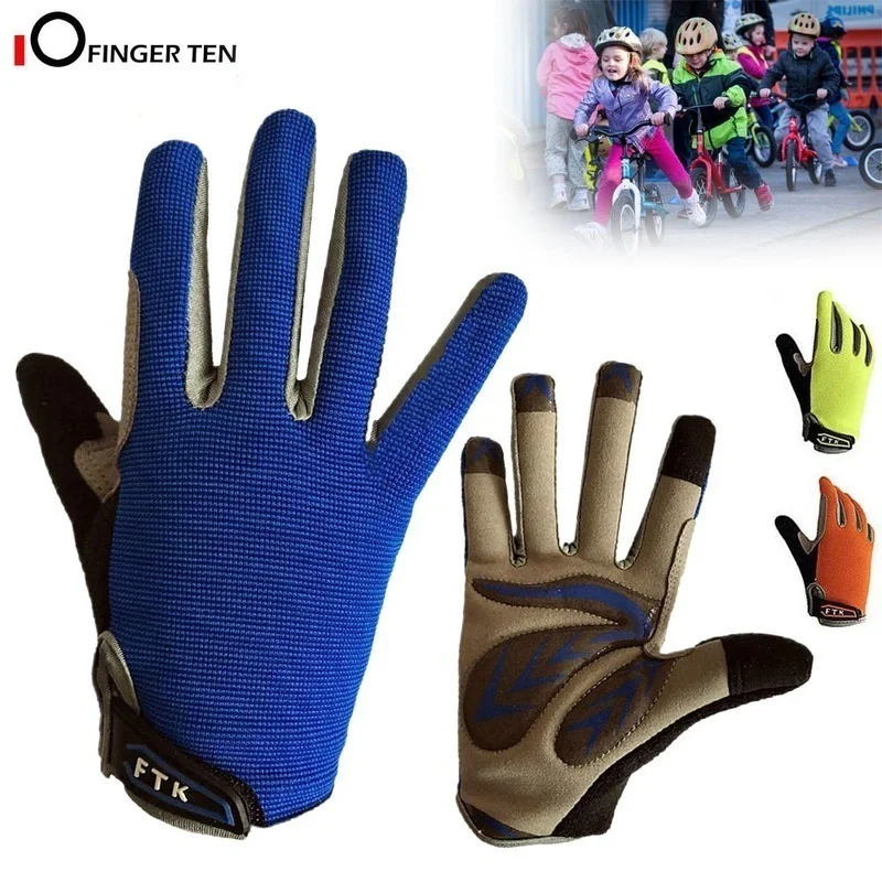 Full Finger Kids Cycling Gloves Boys Girls Youth Touch Screen Mountain Road Bicycle Warm Gel Padded Age 2-11