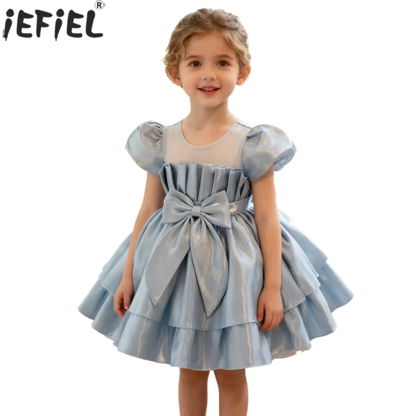 

Toddler Girls Short Sleeve Zipper Mesh Tutu Elegant Princess Dress Christmas Wedding Birthday Party Banquet Pageant Ball Gown