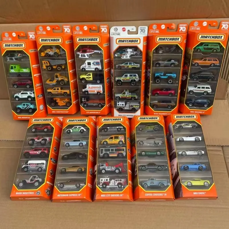 Conjunto de 5 Carrinhos de Metal Fundido Matchbox Mattel, Modelos de Veículos de Polícia e Corrida City Hero, Brinquedos para Meninos, Modelo Colecionável C1817