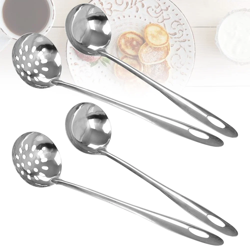 

4 Pcs Laddle Kitchen Hot Pot Slotted Spoon for Food Serving Stainless Steel Spoons Colander Soup