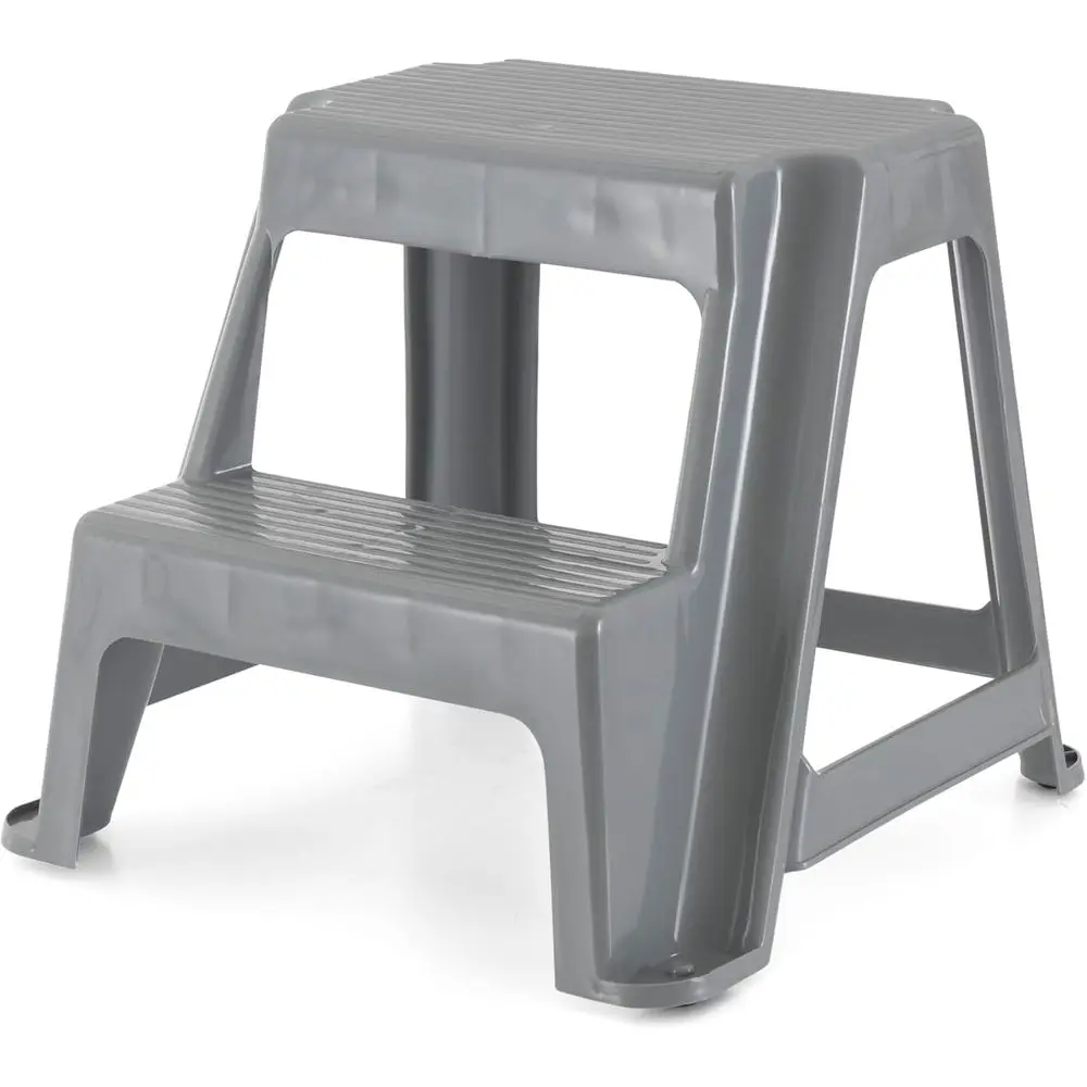 

Portable Gray Plastic 2-Step Stool for Dorms, Homes, and Offices - Supports 300lbs