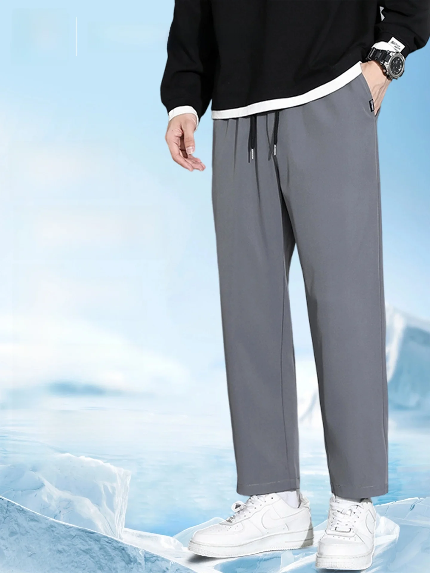 

Мужские повседневные брюки из ледяного шелка, весенне-летние, тонкие, прямого кроя, быстросохнущие, свободные, спортивные, длинные брюки Person Brand