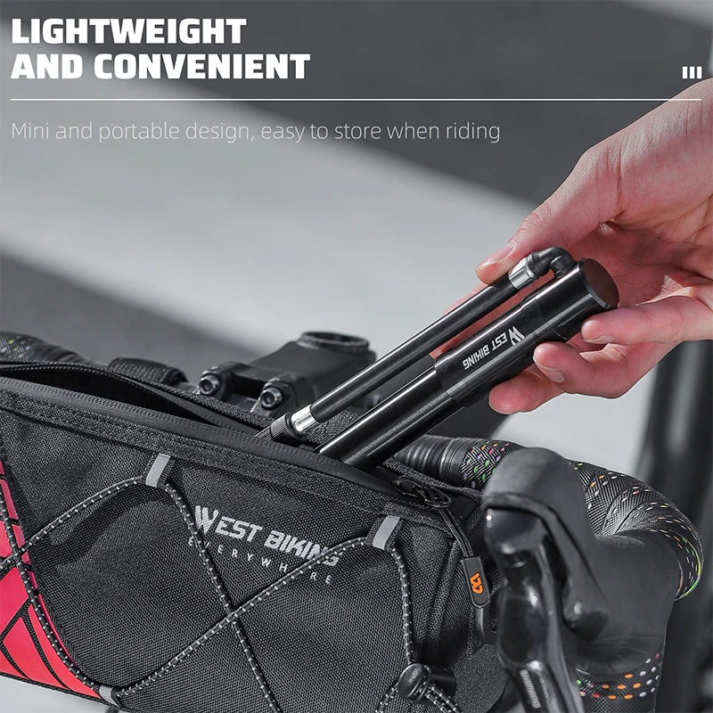 WEST BIKING Mini Portable Bike Pump 130PSI 6063 Aluminum Alloy Bicycle Hand Air Pump Schrader Presta Universal for MTB Road Bike