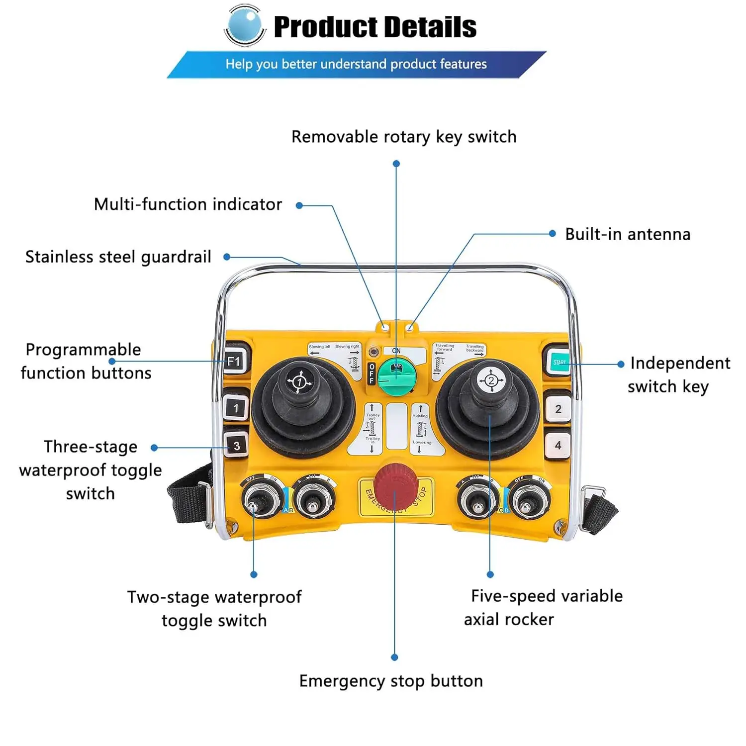 Wireless Remote Control Hoist Crane 12V-36V Heavy Duty Rocker Five-Speed Industrial  Electric Lift Transmitter+Receiver F24-60