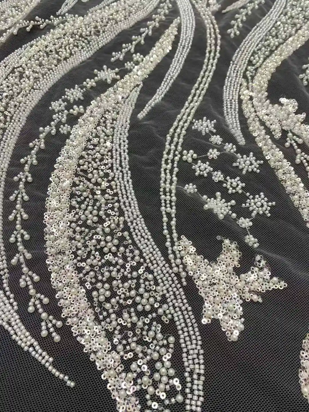 High Quality African French Beaded Lace Fabric 2025 Sewing Sequins Embroidery Nigeria Lace Fabric for Party Dresses