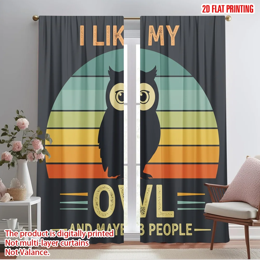 

2pcs 2D flat printing Curtain Owl Lover Gift Retro Vintage Polyester Without Electricity 0 for Parties and Everyday Decor Easy