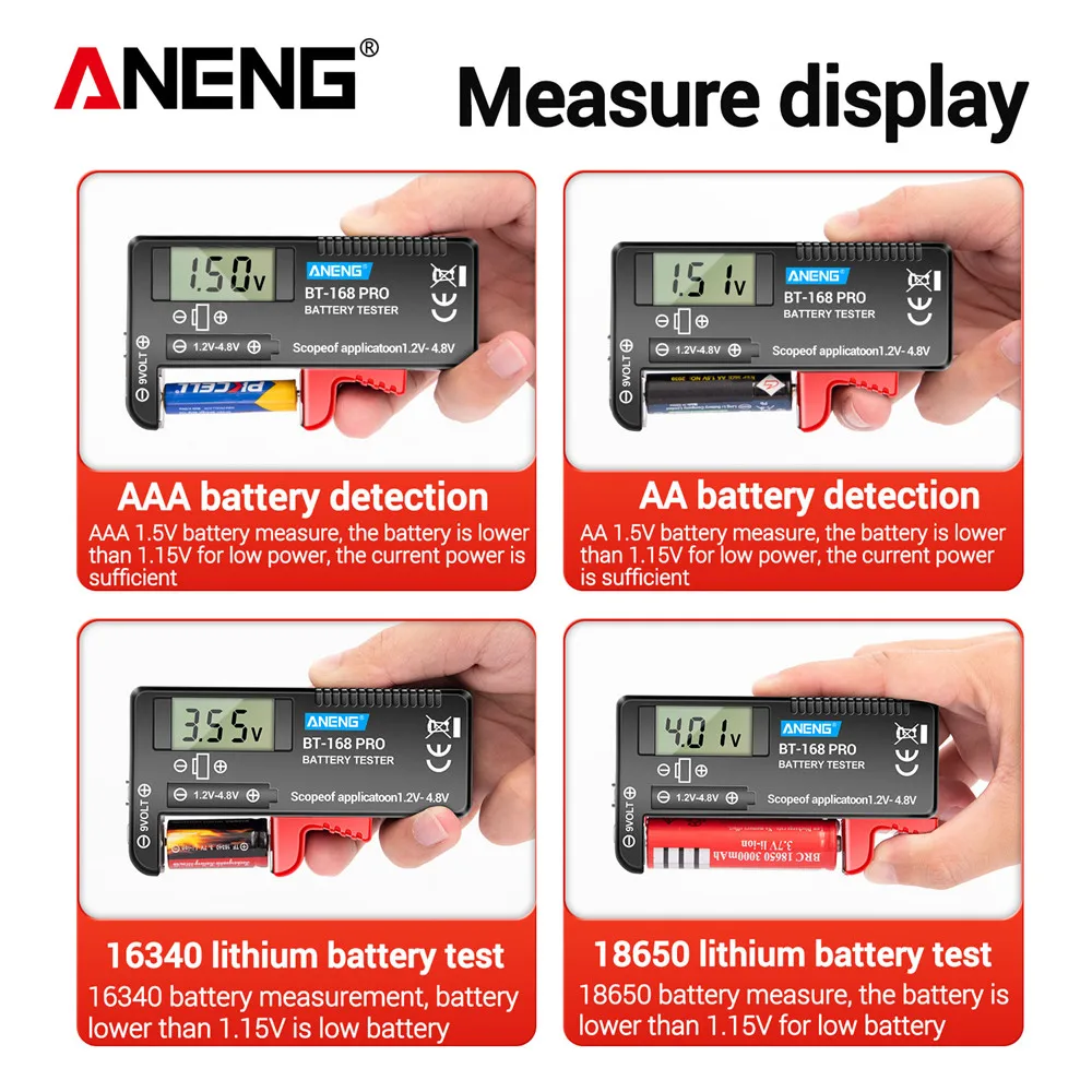 ANENG BT-168 PRO Digital Lithium Battery Capacity Tester Checkered load analyzer Display Check AAA AA Button Cell Universal test