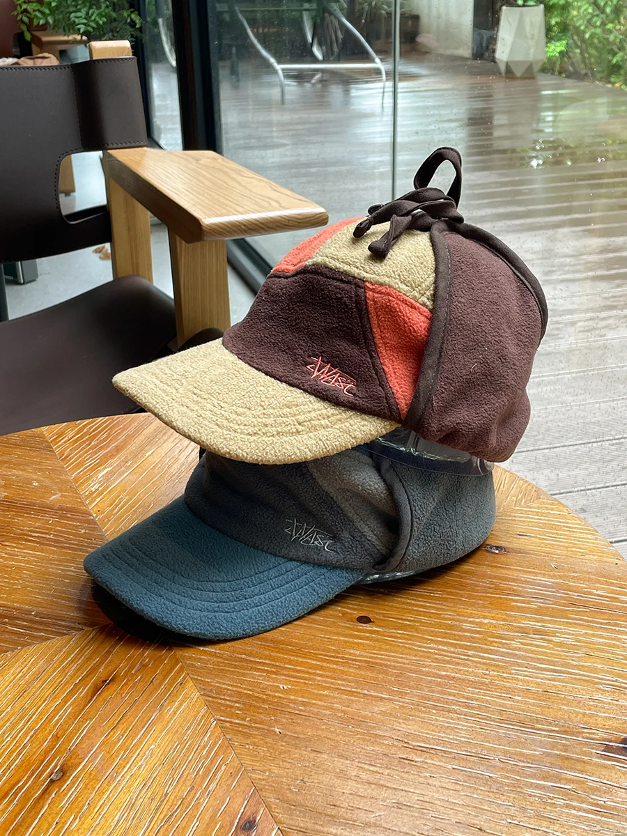 Color Block Cold-Proof Lamb Wool Lei Feng Hat Autumn Winter Outdoor Cycling Warm Ear Protection Hat for Men