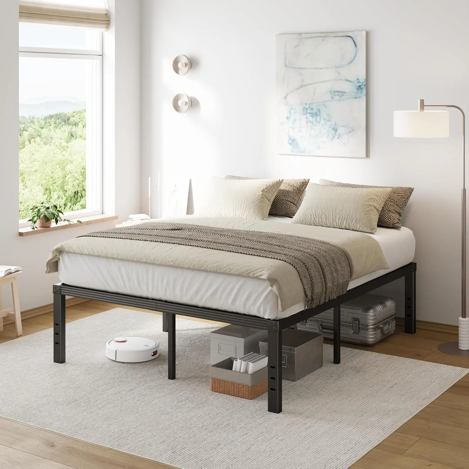 Factory Direct Metal Platform Bed Frame Heavy Duty Noise-Free Mattress Foundation