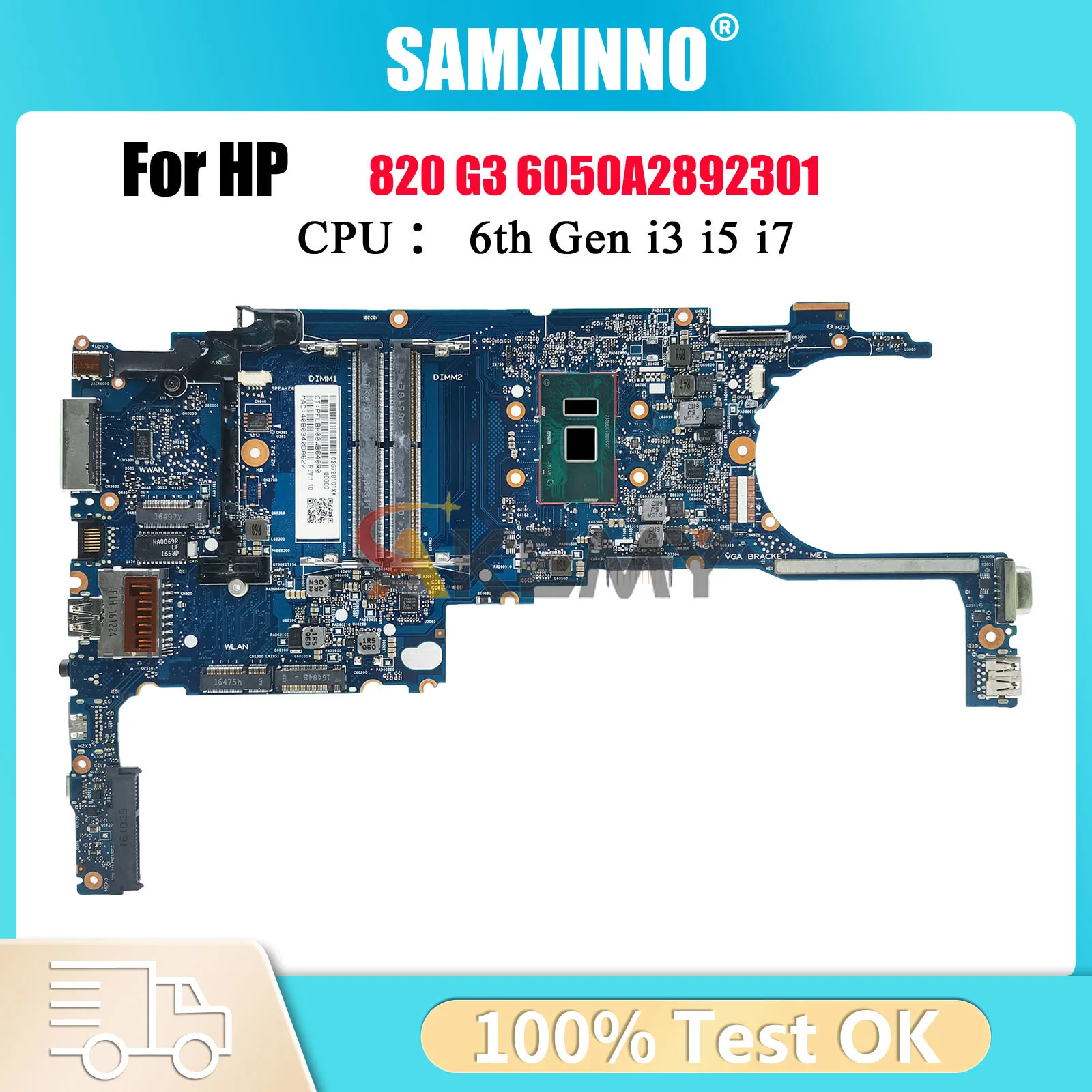 

6050A2892301 For HP EliteBook 820 G3 Laptop Motherboard 831763-001 833305-001 831765-601 With i5 i7 6th Gen CPU
