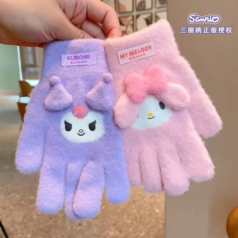 

Kawaii Sanrio Gloves Kuromi My Melody Cold-Proof Winter Finger Gloves Plush Screen Touch Warm Children Toddler Christmas Gifts