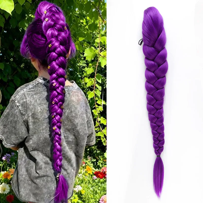 

Ladies' purple ponytail with extended sequin headband, 28 inch wrapped long synthetic braid