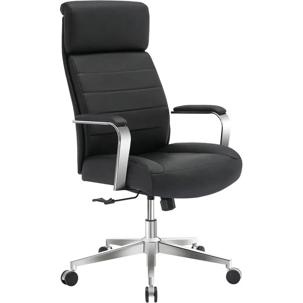 High-Back Vegan Leather Executive Office Chair, Black/Chrome, BIMA Compliant
