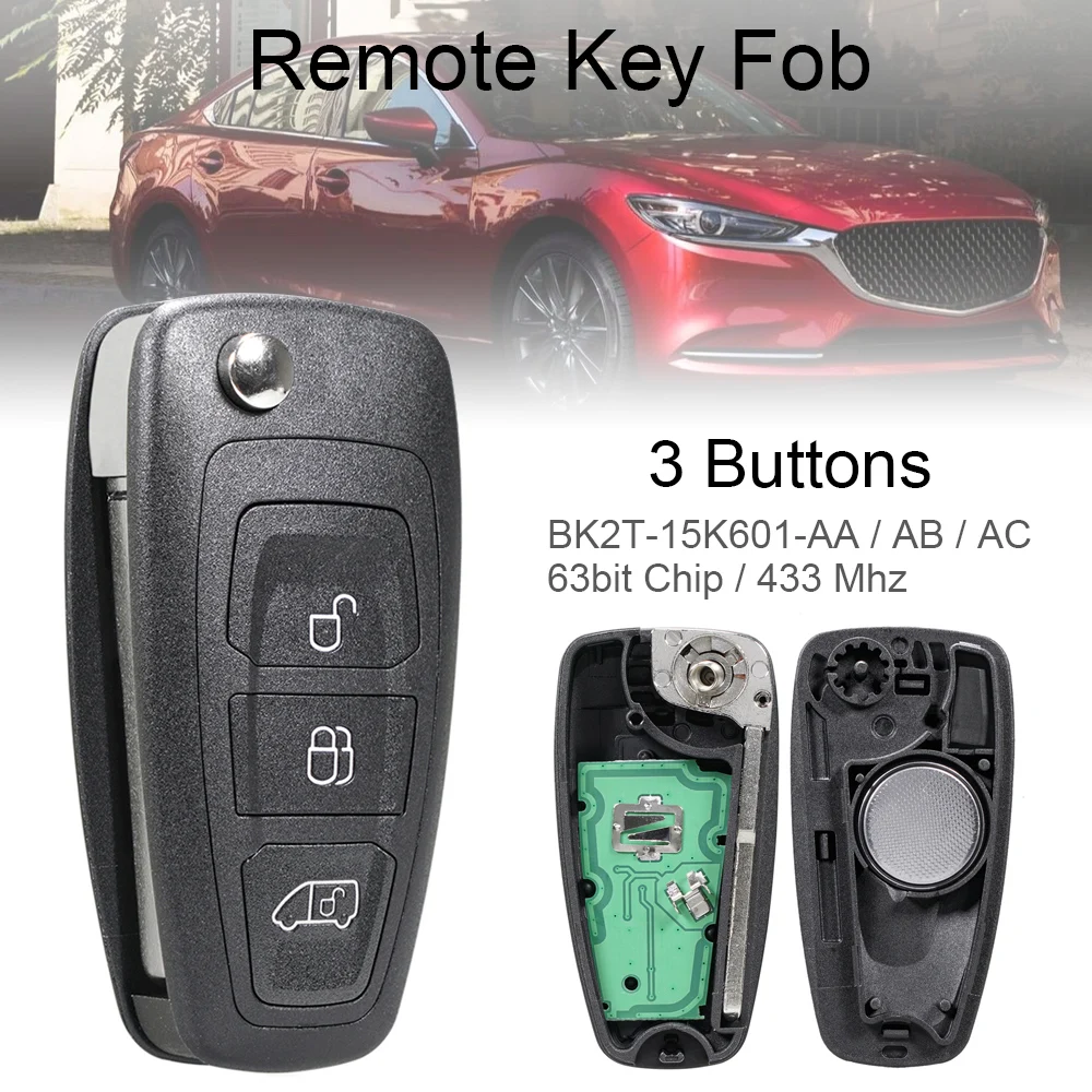 

FSK 433MHz Folding Keyless Remote Car Key Fob with 63 Chip BK2T-15K601-AA/AB/AC for 2014-2016 Transit 2012-2016 Transit Custom