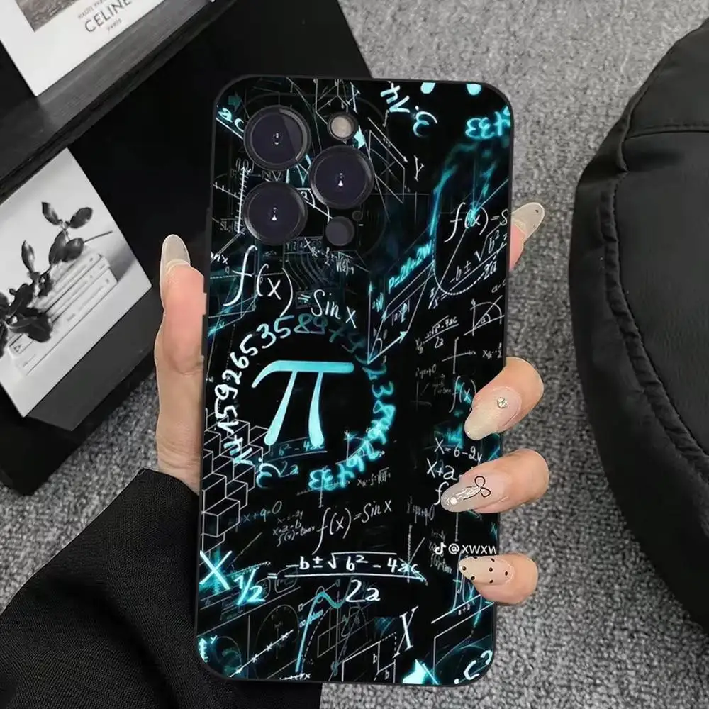 حافظة هاتف بصيغة الرياضيات الكيميائية لهاتف آيفون 17,16,15,14,13,12,11,Plus,Pro Max,XS,X,XR,SE,Mini,8,7,Soft غطاء أسود من السيليكون #6