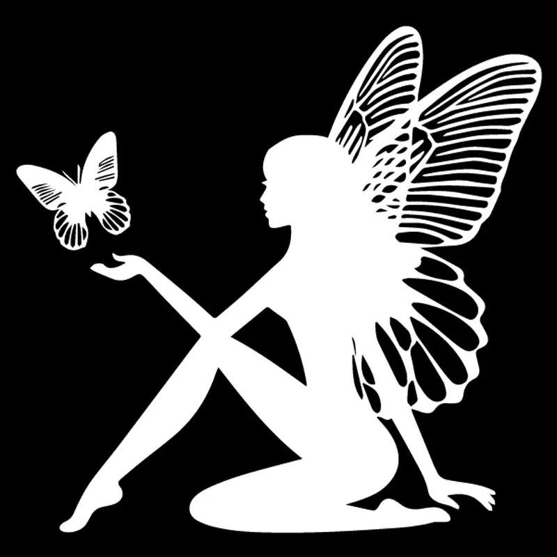CTCM 19cm * 18.4cm Butterfly Fairy Fantasy vinyl decoration black / silver c24-0332 waterproof Car Sticker